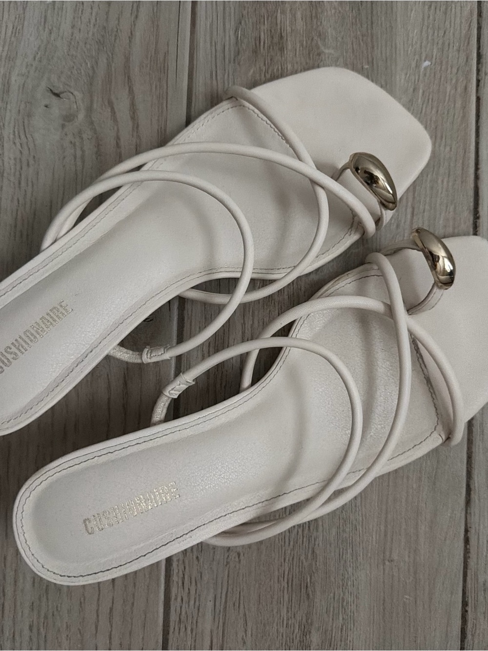 Cream Strappy Square-Toe Slide Sandals with Gold Accent by CITYSHOPMADE